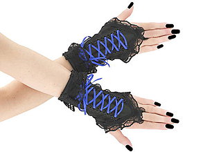 Rukavice - Bezprsté čierno modré gothic rukavičky 04X - 6170481_