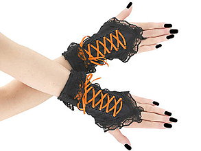Rukavice - Bezprsté čierno oranžové gothic rukavičky 06X - 6170492_