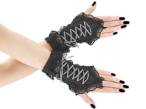 Rukavice - Bezprsté čierno šedé gothic rukavičky 07X - 6170496_