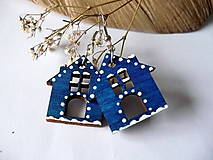 Náušnice - modré drevené náušnice- v zimnej chalúpke - 6199669_
