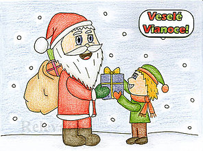 Kresby - Výpredaj - Vianočné pohľadky detské (Santa rozdáva darčeky) - 6208235_