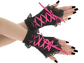 Rukavice - Bezprsté čierno růžové gothic rukavičky 05T - 6216007_