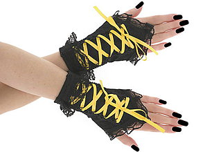 Rukavice - Bezprsté čierno žlté gothic rukavičky 08T - 6216039_