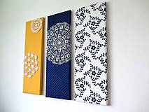 Dekorácie - folk trio - textilné obrázky - modrotlač - 6225065_