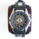 Náramky - Gotické kožené hodinky červeno čierne, lebka, punk hodinky - 6238280_