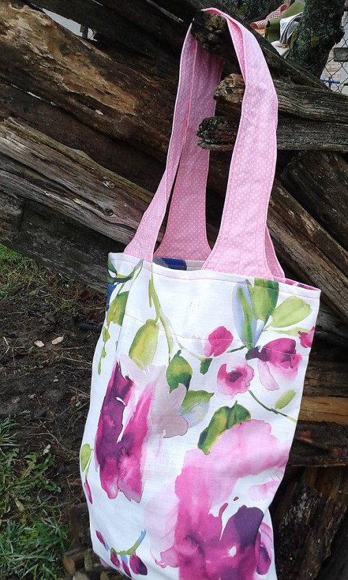  - Kvietková nákupná taška s púdrovo ružovými pútkami - 6247151_
