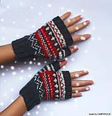 Pletené rukavice s červeno-bielym nórskym vzorom 