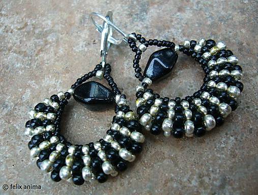 Náušnice - Vejáriky BLACK and SILVER - 6249929_