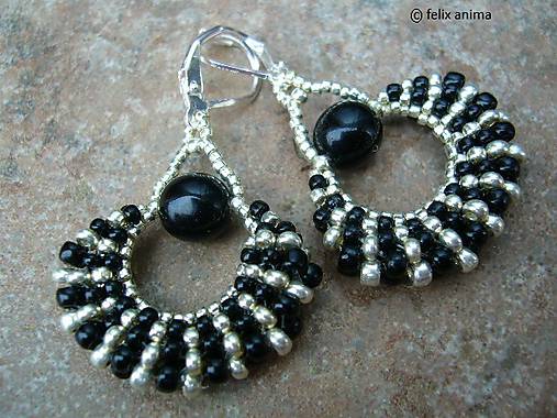 Náušnice - Vejáriky BLACK and SILVER - 6250627_