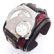 Náramky - Pánske steampunk hodinky čierno červené II - 6260969_