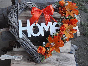 Dekorácie - Srdce s oranžovými kvetmi a nápisom HOME - 6266832_