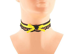 Náhrdelníky - Dámský žltý obojok, náhrdelník čipkový gotický štýl 01R - 6270783_