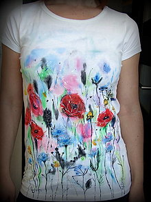 Topy, tričká, tielka - Maľované tričko Meadow Flowers - 6279255_
