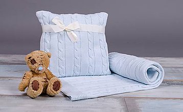 Detský textil - Zimná,Letná Deka, 80x100 a Vankúšik - bledomodrá - 6300894_