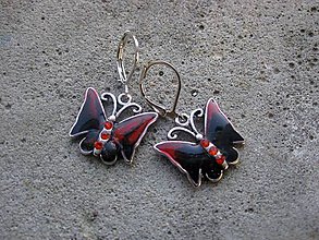 Náušnice - Motýliky (AKCIA čiernočervené č.1485) - 6299473_