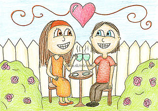 Kresby - Valentínska kresba (čaj v záhrade) - 6304445_