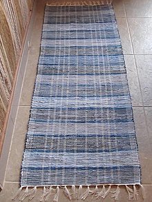 Úžitkový textil - Ručne tkaný koberec, rifľový, jeans, pásiky - 6309989_