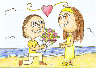 Kresby - Valentínska kresba (na pláži) - 6312570_