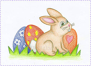 Kresby - Veľkonočný zajačik, kresba ako pohľadnica (vajíčka) - 6312625_