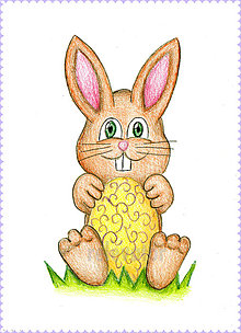 Kresby - Veľkonočný zajačik, kresba ako pohľadnica (kraslica) - 6312632_