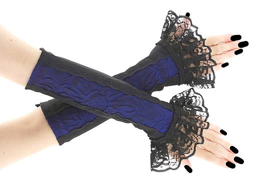 Dámské rukavičky modro čierné s čipkou  0200
