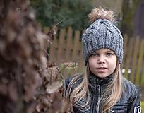 Detské čiapky - Zimná pletená ... "sivá s hnedým brmbolcom" - 6354049_