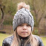 Detské čiapky - Zimná pletená ... "sivá s hnedým brmbolcom" - 6354050_