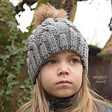 Detské čiapky - Zimná pletená ... "sivá s hnedým brmbolcom" - 6354053_