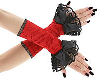 Spoločenské bezprstové rukavice čierno červené 03A