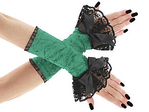 Rukavice - Zamatové rukavičky čierno zelené s čipkou 03C - 6354350_