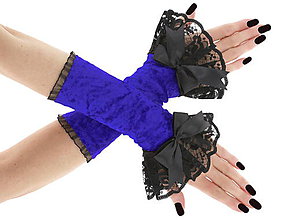 Rukavice - Zamatové rukavičky čierno modré s čipkou 03D - 6356147_