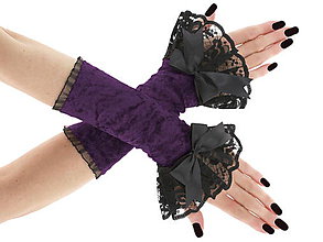 Rukavice - Zamatové rukavičky čierno fialové s čipkou 03I - 6356243_