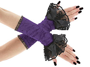 Rukavice - Zamatové rukavičky čierno fialová s čipkou 03J - 6356292_