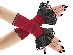 Rukavice - Zamatové rukavičky čierno červené s čipkou 03M - 6356306_