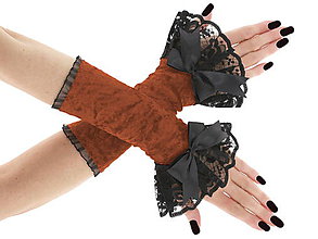 Rukavice - Zamatové rukavičky čierno rezavé s čipkou 03N - 6356309_
