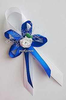 Svadobné pierka - Svadobné pieko stredné - bielo - modré s bielou ružičkou - 6353800_