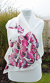 Šatky - Ručne maľovaná hodvábna šatka s motýľmi - Motýlí žúr-cyklámen - 6361209_