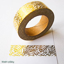 Papier - ozdobná papierová washi páska zlaté kvety - 6364232_