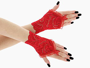 Rukavice - Dámské červené čipkové rukavice 05P3 - 6381745_