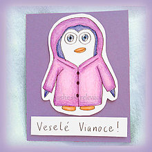 Papiernictvo - VÝPREDAJ Tučniak model - vianočná pohľadnica (v kabáte) - 6387924_
