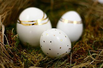 Dekorácie - Keramické vajíčko zlato/platina stredné - 6390366_