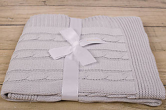 Detský textil - Jarná/LetnáPletená Deka OEKO-TEX® do Kočíka a Postieľky vzor Vrkoč - Sivá - 6388840_