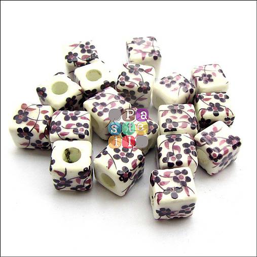 Korálky - (2328) Porcelánové kocky, 10 mm - 1 ks - 6393133_