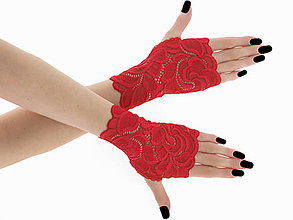Rukavice - Dámské červené čipkové rukavice 01BB - 6397186_