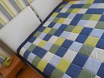 Úžitkový textil - Prehoz, vankúš patchwork vzor modro žlto olivová ( rôzne varianty veľkostí ) - 6409456_