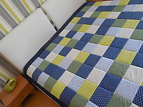Úžitkový textil - Prehoz, vankúš patchwork vzor modro žlto olivová ( rôzne varianty veľkostí ) - 6409456_