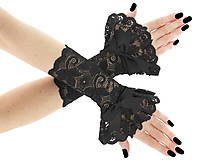 Spoločenské dámské čierné čipkové rukavice  0185A1