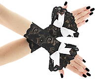 Spoločenské dámské čierné čipkové rukavice  0185A4