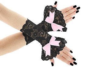Rukavice - Spoločenské dámské čierné čipkové rukavice  0185A3 - 6418465_