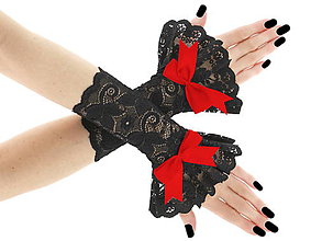 Rukavice - Spoločenské dámské čierné čipkové rukavice  0185A7 - 6418581_